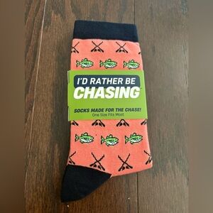New I'D RATHER BE CHASING TAIL Funny Men’s Fishing Socks One Size Fits Most New